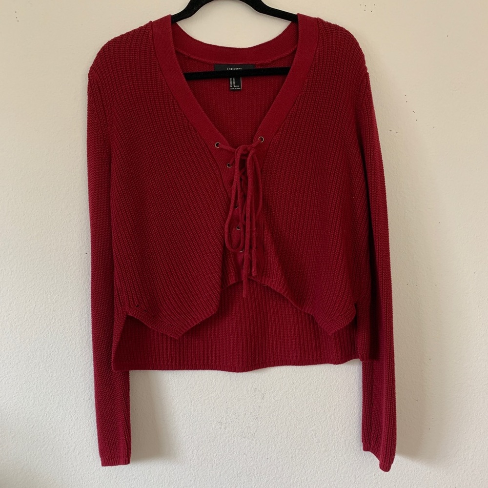 Lace Up Cropped Knit Sweater